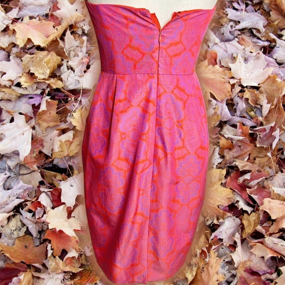 J. Crew Orange & Purple Medallion Silk Blend Strapless ‘Ella’ Dress Size 2 - Picture 10 of 16
